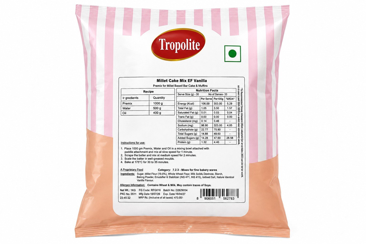 Millet cake Egg free vanilla Mix 1kg