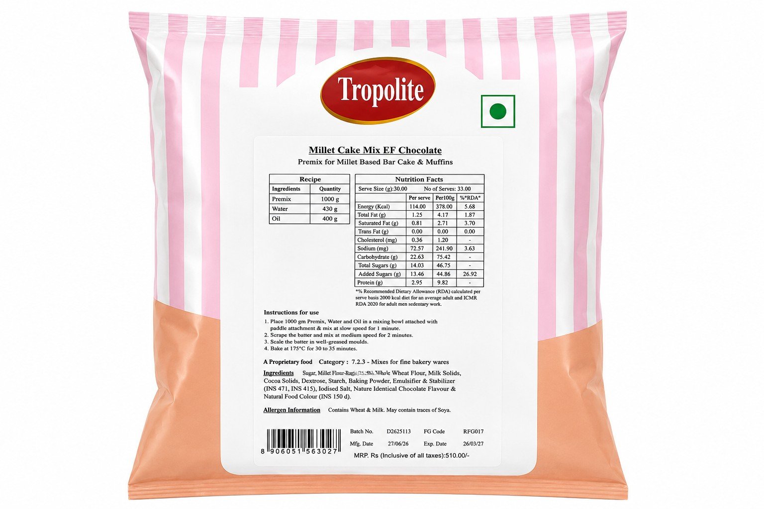 Millet cake Egg free chocolate Mix 1kg