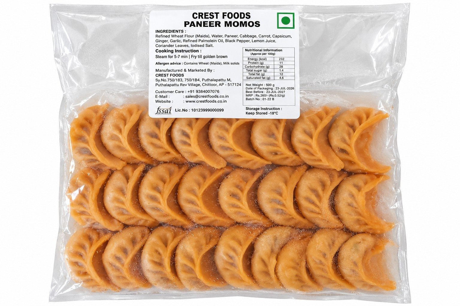 Crest veg momos 500g - 25 pieces
