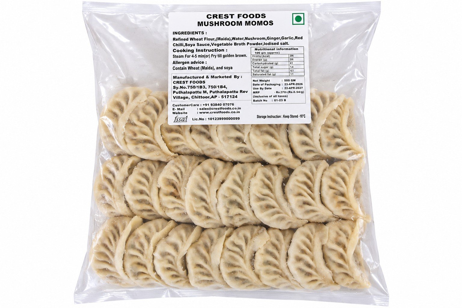 Mushroom Momos 500g - 25 pieces