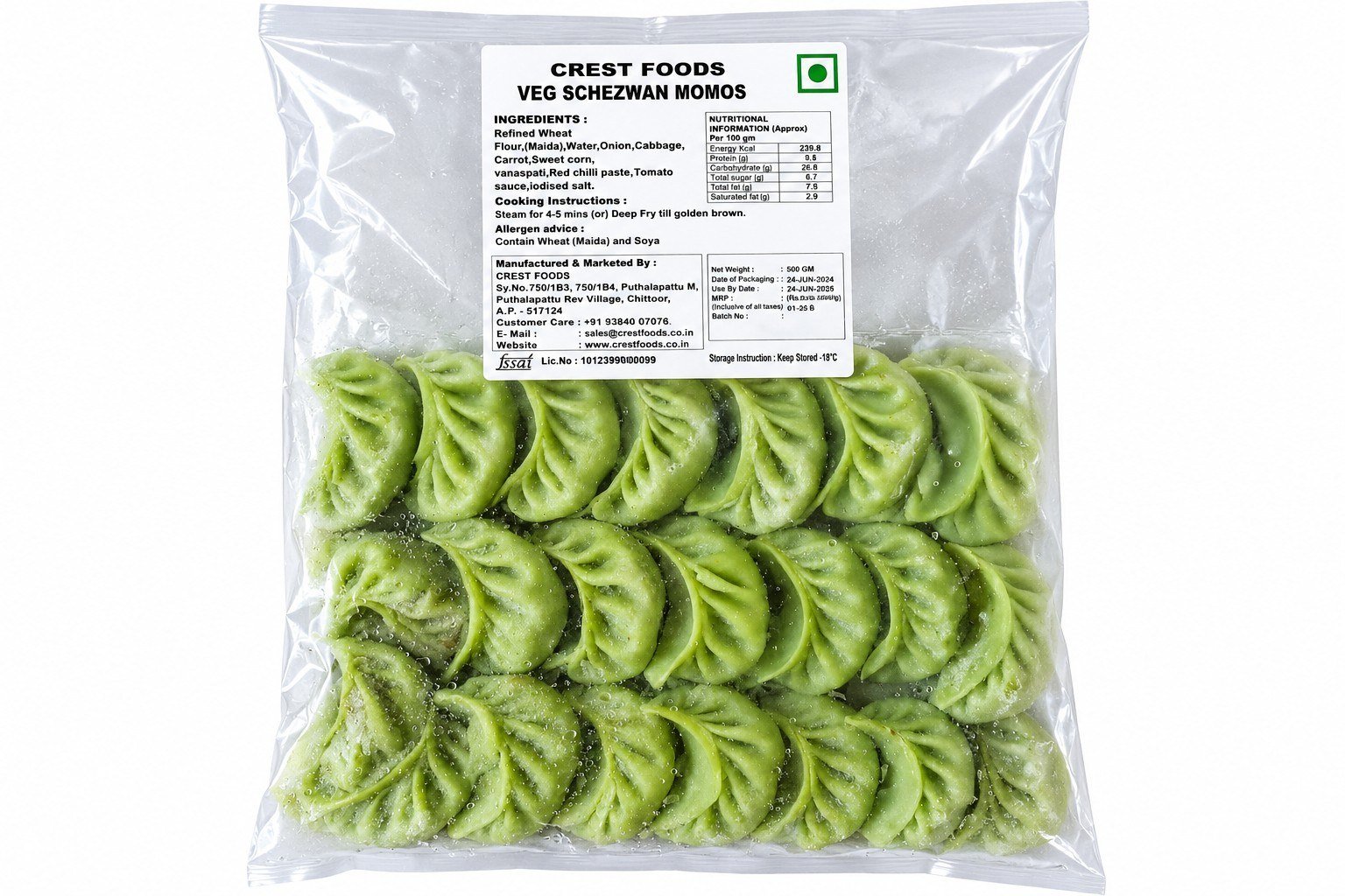 Crest veg Schezwan momos 500g - 25 pieces