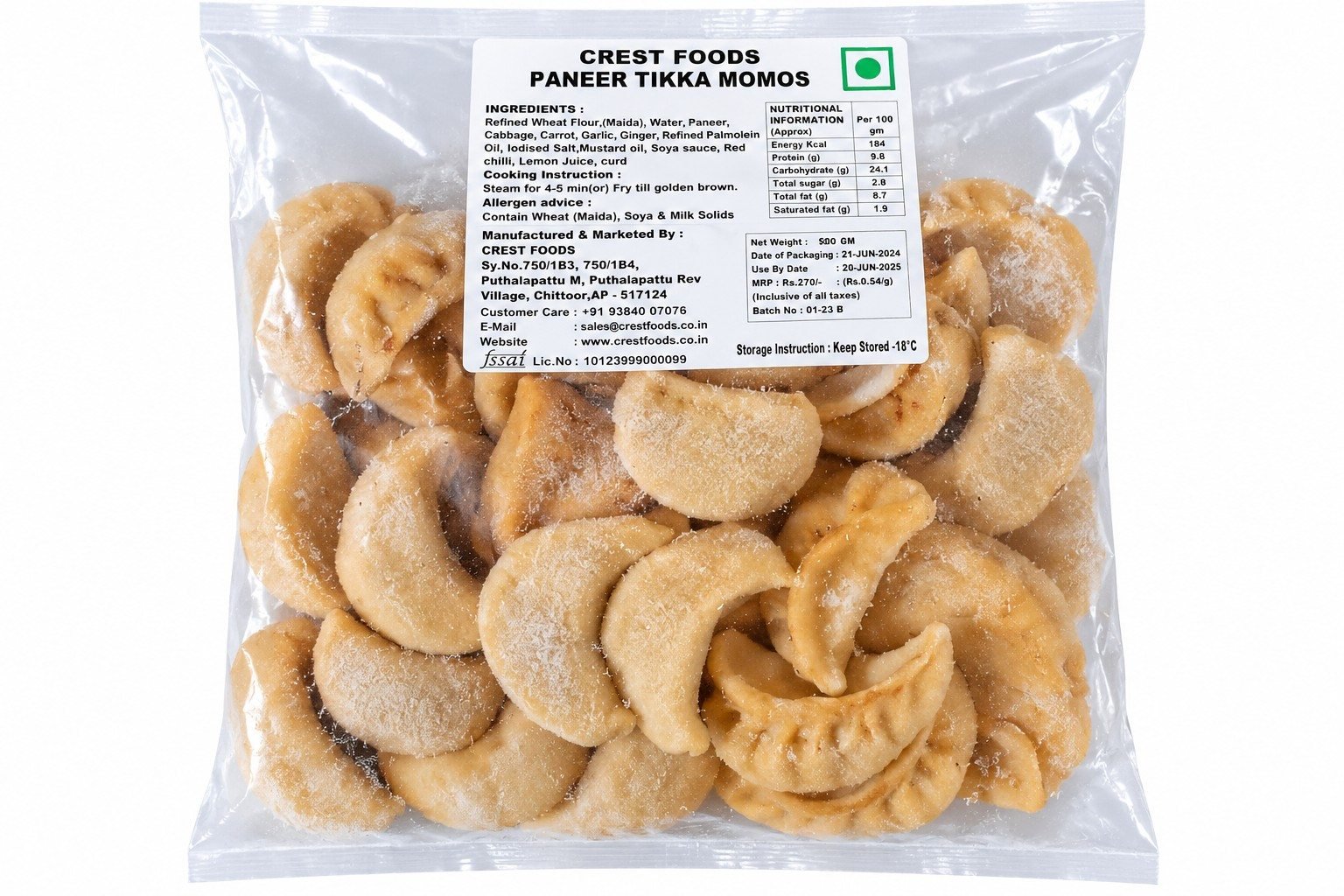 Crest panner tikka momos 500g - 25 pieces