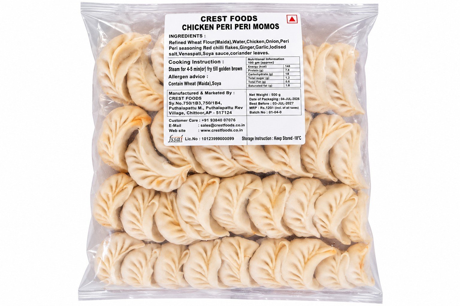 Crest Chicken Peri Peri Momos 500g - 25 pieces